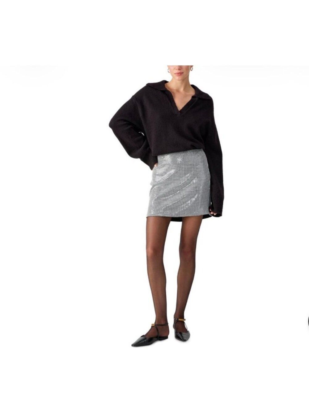 Sanctuary Women’s Sequined Mico-Houndstooth Mini Skirt Size M